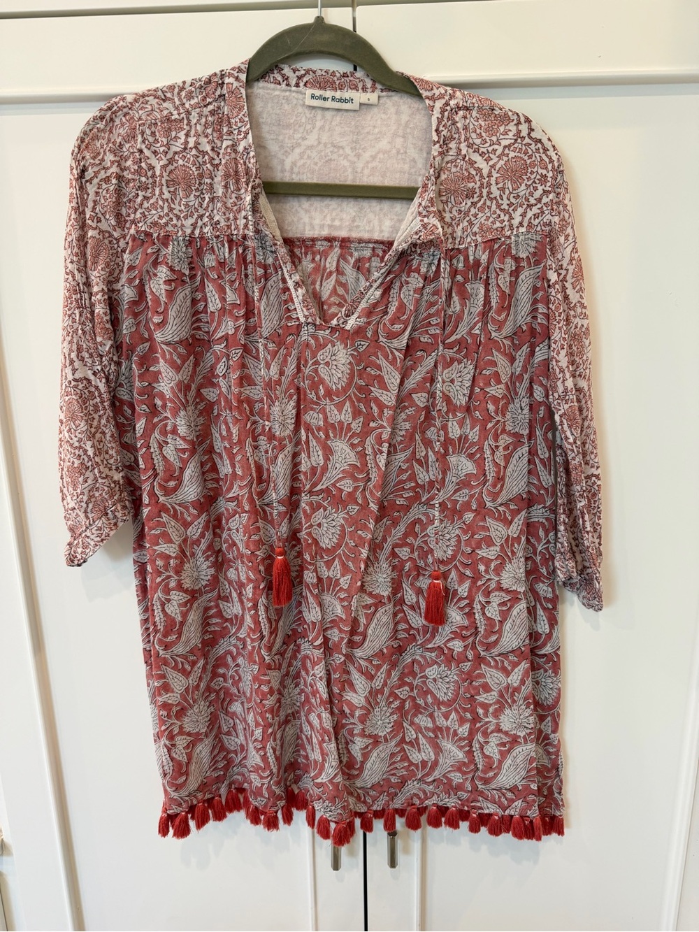 Roller Rabbit Rust-Red Floral Tassel cover up